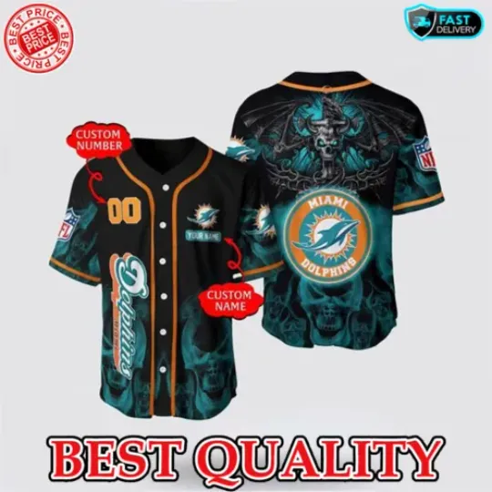 TOP Fashion! Miami Dolphin Skull Personalized Jersey Shirt For Awesome Fan