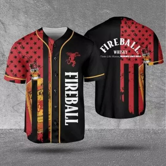 Fireball Whiskey Texture Printed Baseball Shirt, Ideal Gift HU