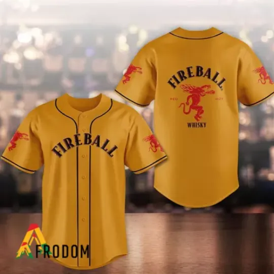 Unisex Orange Fireball Whiskey Printed Baseball Shirt