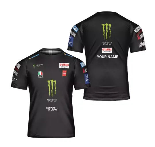 Custom Name Yamaha x Monster Logo Racing Team 3D Print T-Shirt
