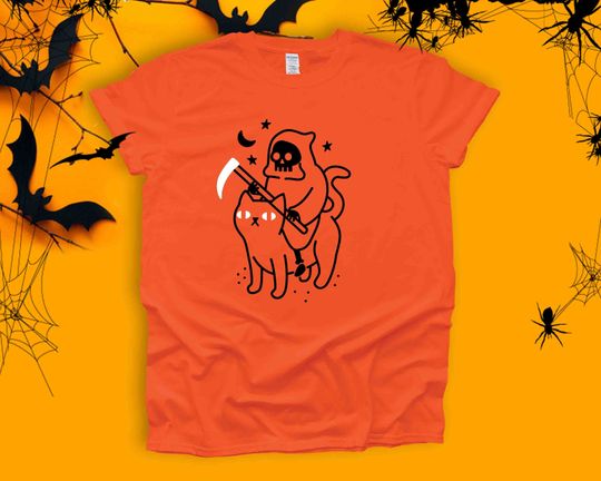 Halloween GHOST CAT Shirt! Funny Halloween Shirts, Black Cat & Pumpkin Shirt