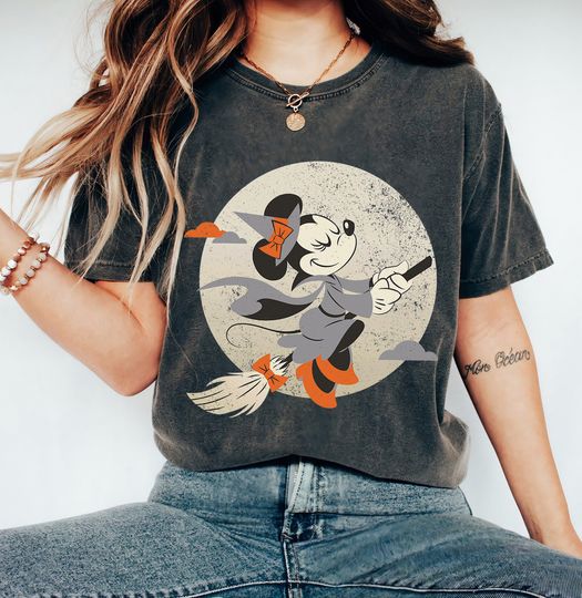 Disney Minnie Mouse Flying Witch Costume Halloween T-Shirt, Mickey and Friends Shirt