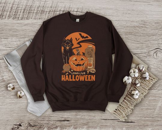 Vintage Black Cat Tee, Long Live Halloween Sweatshirt, Retro Black Cat