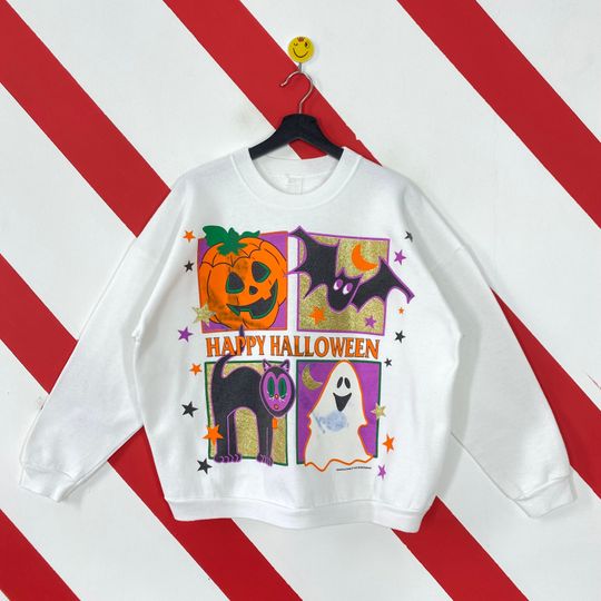 Vintage 90s Halloween Sweatshirt Halloween Crewneck Trick Or Treat Sweater