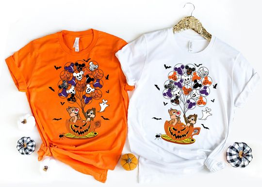 Double and Trouble Halloween  Shirt, Halloween Family Shirts, Chip and Dale Halloween shirt, Disney Pumpkin Balloon, Halloween Party Gift