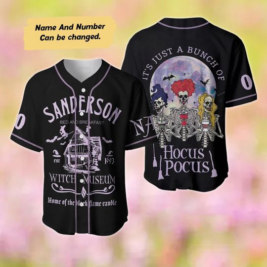 Personalized Halloween Baseball Jersey, Hocus Pocus Baseball Shirt, Skeleton Hocus Pocus Sport Jersey Team, Sanderson Sisters Sport Shirt