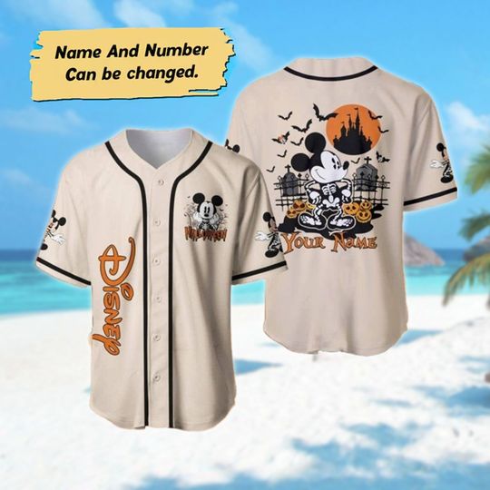 Personalized Mickey Mouse Halloween Baseball Jersey, Mickey Skeleton Horror Jersey Shirt, Halloween Baseball Team Gift, Magic Kingdom Shirt