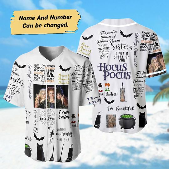 Personalized Hocus Pocus Halloween Baseball Jersey, Hocus Pocus Characters Shirt, Sanderson Sisters Jersey Team, Horror Halloween Shirt