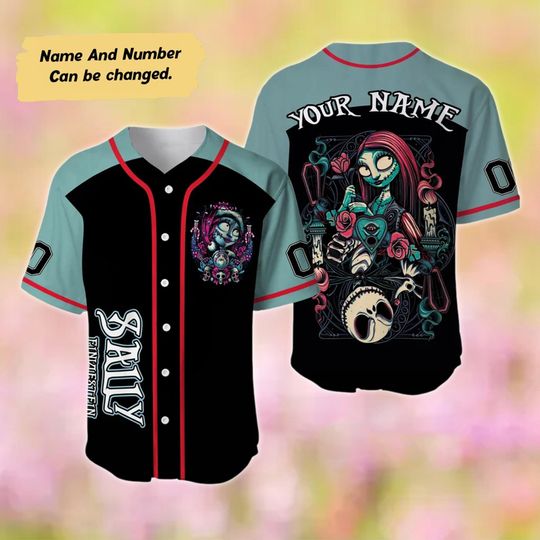 Personalized Halloween Baseball Jersey, Sally Couple Baseball Shirt, Nightmare Before Christmas Sport Jersey Team, Horror Halloween Shirt