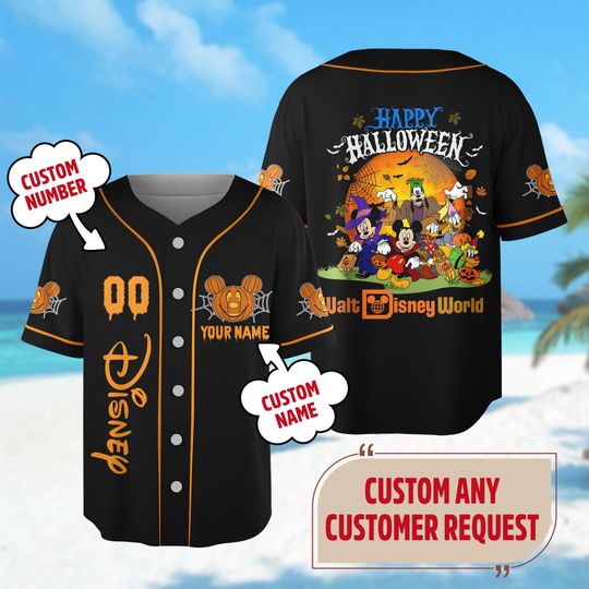 Custom Mickey Mouse Baseball Jersey, Minnie Goofy Donald Halloween Jersey Team, Magic Kingdom Shirt, Horror Trick Or Treat T-Shirt