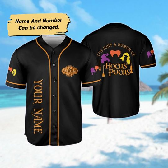 Custom It's Just A Bunch Of Hocus Pocus Baseball Jersey, Halloween Hocus Pocus Jersey Shirt, Sanderson Sisters Jersey Team, Horror Shirt