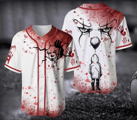 Halloween Pennywise Baseball Jersey, Pennywise Meet The Dancing Clown Shirt, Horror Clown Balloon Shirt, IT Movie Shirt, Shirt For Men&Woman