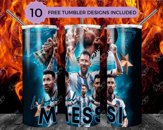 Lionel Messi 20oz Skinny Tumbler Wrap Sublimation Design, Messi 20oz Template, Straight & Tapered Tumbler