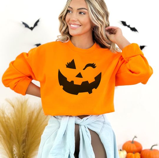 Orange Pumpkin Sweatshirt - Halloween Pumpkin Face Sweater