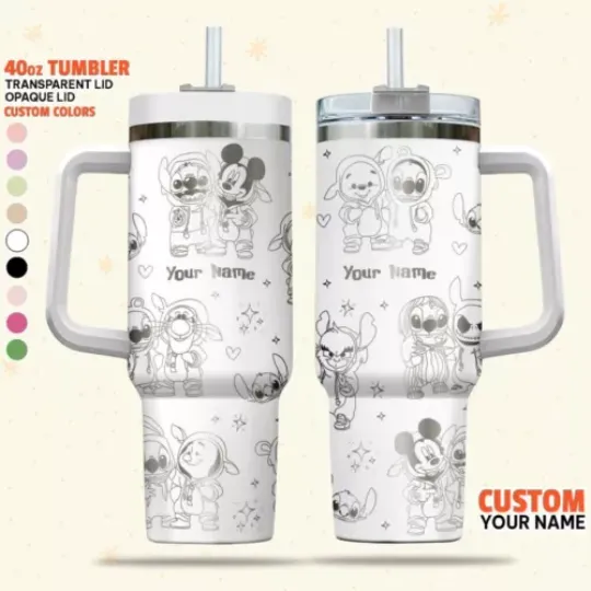 Custom Disney Stitch Friendship Tumbler, Personalized 40oz Tumbler With Handle