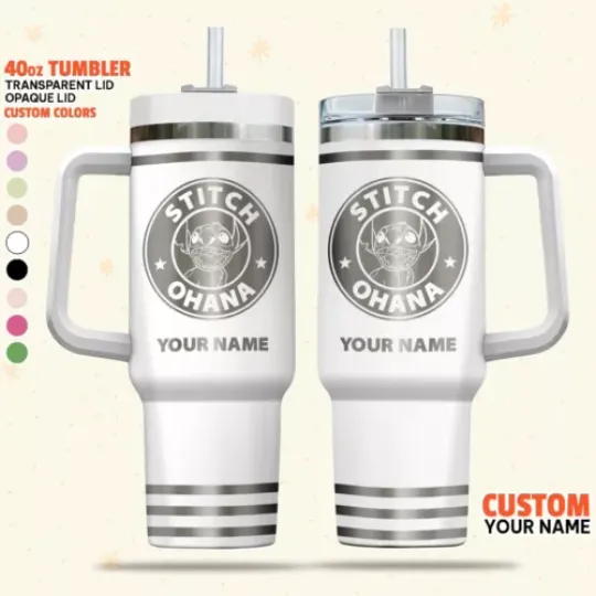 Custom Disney Stitch Coffee Logo Tumbler, Disney Characters Christmas 40oz Tumbler