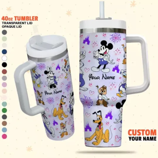 Custom Disney 100 Years Mickey Colorful Tumbler, Personalized Disney 40oz Tumbler