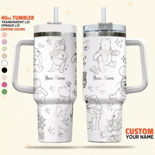 Custom Disney Pooh in Costume Tumbler, Disney Characters Christmas 40oz Tumbler