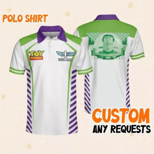 Custom Disney Toy Story Buzz Lightyear Polo Space, Business Casual Disney Polo Shirt