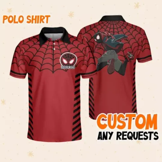 Custom Disney Spiderman Miles Morales Polo Web, Business Casual Disney Polo Shirt