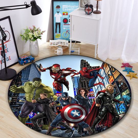 Superhero,Superhero Round Floor Pad, For Kids Room Round Rug, Spiderman Rug,Hulk Rug
