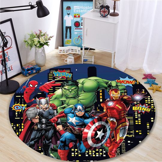 Superhero,Superhero Round Floor Pad,For Kids Room Round Rug, Spiderman Rug, Hulk Rug