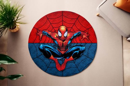 Spiderman Round Floor Pad, Spiderman Meme, Spiderman Pointing At Each Other, Gamer Rug, Boy Room Rug