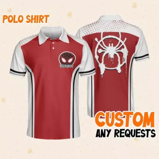 Custom Disney Spiderman Miles Morales Polo White, Business Casual Disney Polo Shirt