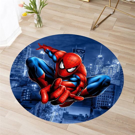 Spiderman Round Floor Pad, Blue Color Rug, Superhero Rug, Kids Room Decor, Birthday Gift, Gift For Him Her