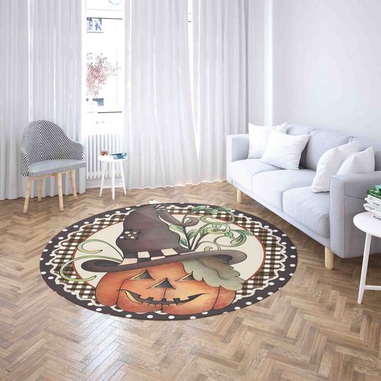 Spooky Halloween Round Rug, Pumpkin Witch Carpet, Scary Home Decor, Nursery Kids Room PlayMat, Round Kitchen Mat, Circle Floor Mat