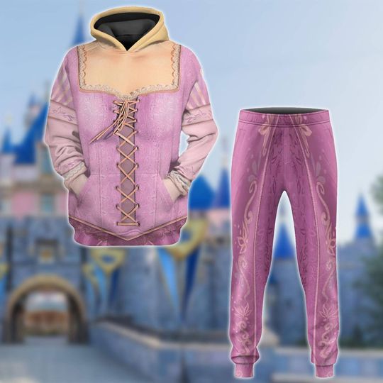 Rapunzel Halloween Costume Hoodie Joggers Sets, Tangled Princess Cosplay Costume Hoodie, Cartoon Movie Costume 3D Hoodie, All Over Print Outfit