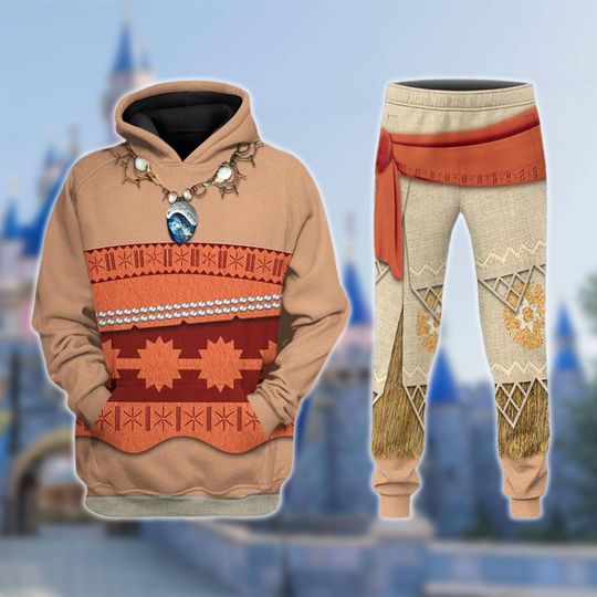 Moana Princess Halloween Costume Hoodie Joggers Sets, Moana Cosplay Costume Hoodie, Cartoon Movie Costume 3D Hoodie, All Over Print Outfit