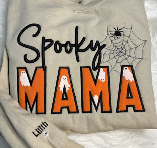 Spooky MAMA shirt for Halloween, Embroidered halloween shirt