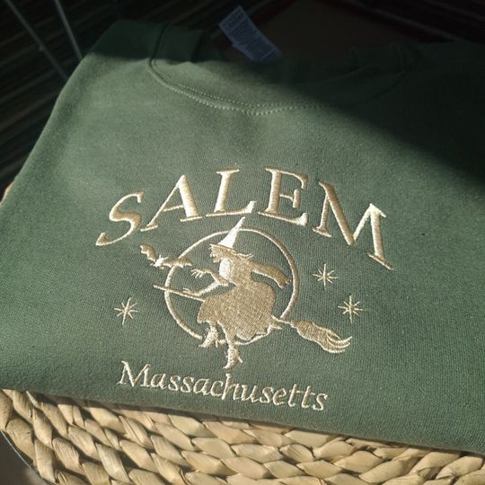 Salem Massachusetts Embroidered Crewneck, Halloween Sweatshirt