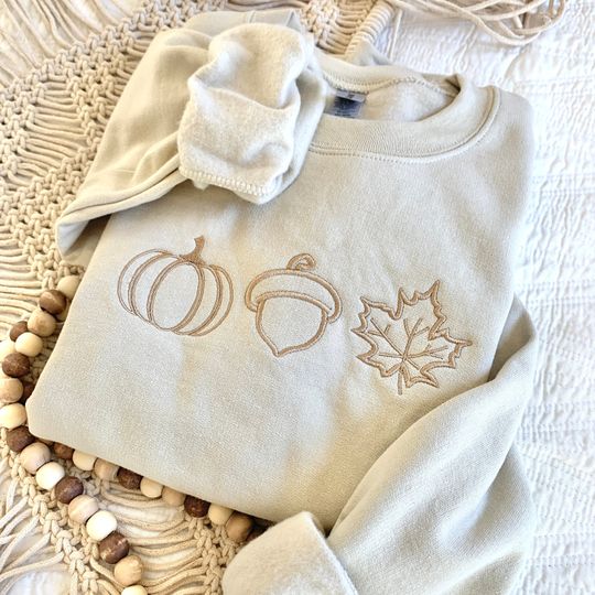 Embroidered Pumpkin Sweatshirt Cute Fall Hoodie Cozy Fall Hoodie Embroidered