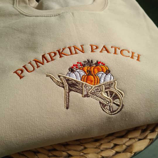Pumpkin Patch Embroidered Crewneck, Halloween Embroidered Sweatshirt