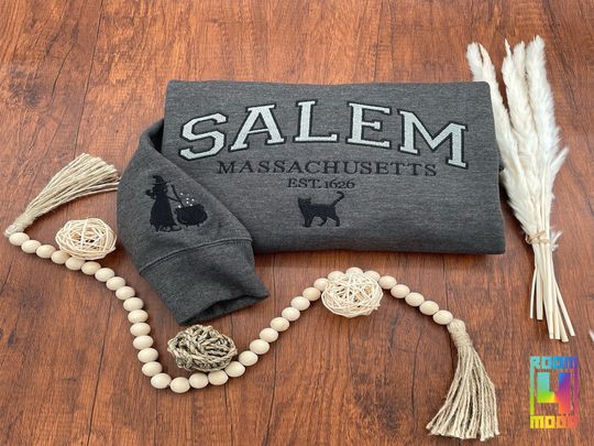 Salem Massachusetts sweatshirt, Hocus Pocus Halloween, Fall Embroidered Sweatshirt