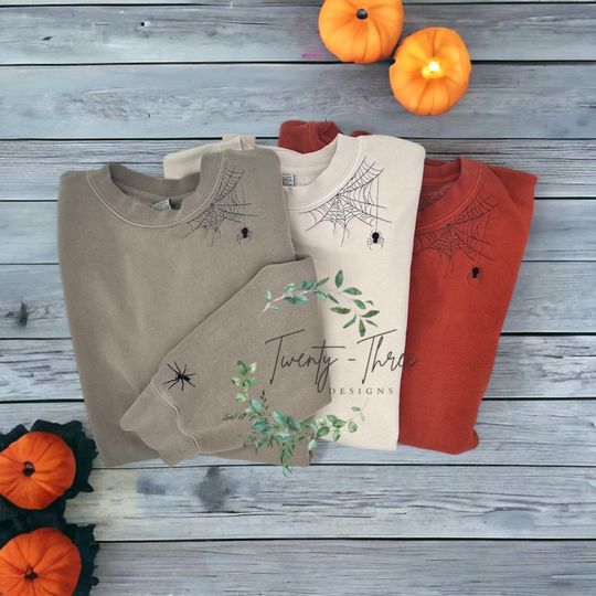 Embroidered spiderweb sweatshirt, Spiderweb sweatshirt, Halloween sweatshirt, Halloween