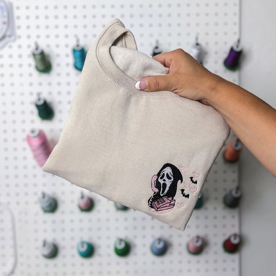 Scary Halloween Sweatshirt Embroidery Spooky embroidered sweatshirt for halloween