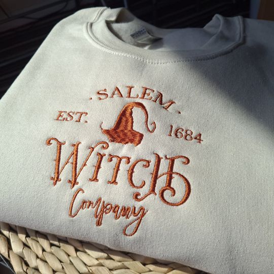 Salem Witch Company Embroidered Sweatshirt, Witch Halloween Embroidered Sweatshirt,