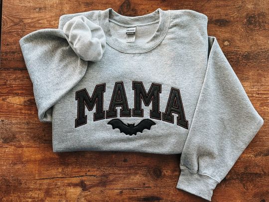 Embroidered Mama Glitter Sweatshirt For Halloween, Mama Appliqu Sweatshirt For Fall