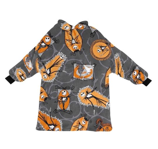 Nightmare before Christmas Grey & Orange Theme Blanket Hooded, Oversized Blanket Hoodie For Adult/Kids, Birthday Gift