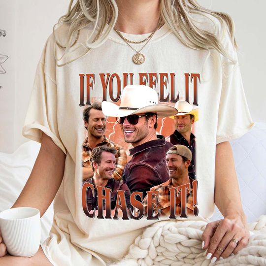 If You Feel It Chase It, Glen Powell Unisex Softstyle Vintage Shirt, Gift For Woman and Man Unisex T-Shirt, Twister 2024 Movie Shirt