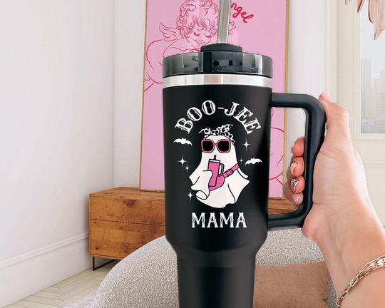 Mama Boojee Ghost Tumbler 30oz/40oz, Boo-jee Spooky Cup for Mom, Cute Ghost with Pink Tumbler, Bou -jee Ghoul Cup, Halloween Gift for Mom