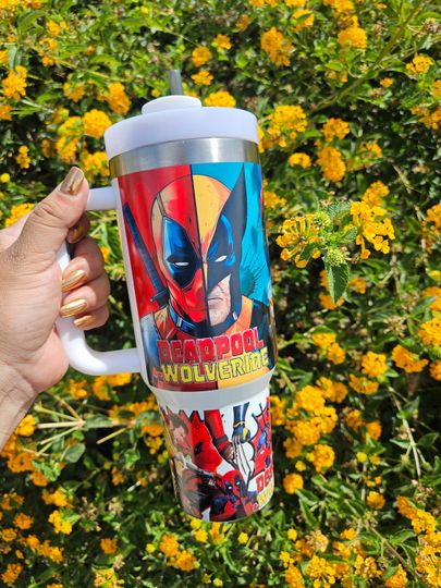 Deadpool & Wolverine, stainless steel 40oz sublimation tumbler, princess, glow in the dark
