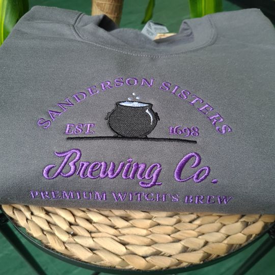 Sanderson Sisters Embroidered Sweatshirt, Brewing Co Halloween Crewneck