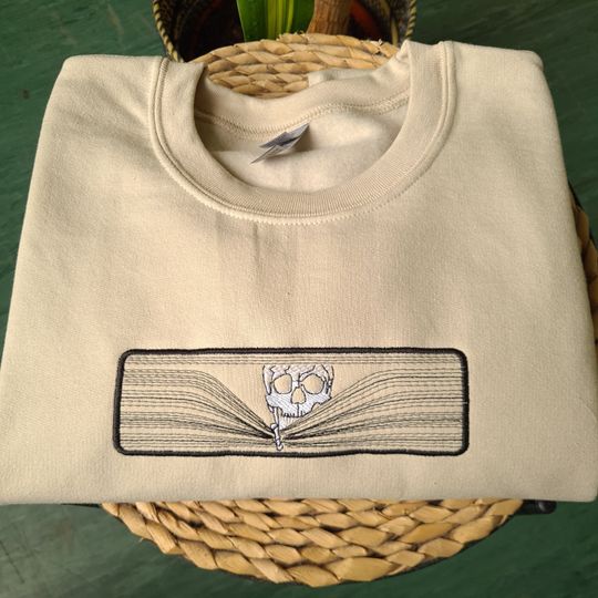 Skeleton Halloween Sweatshirt, Embroidered Dancing Skeleton, Spooky Skeleton Jumper