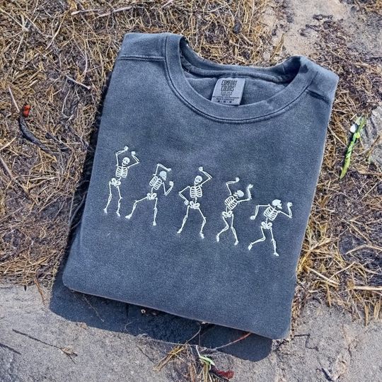 Dancing Skeletons Shirt, Halloween Skeleton Comfort Colors Sweatshirt