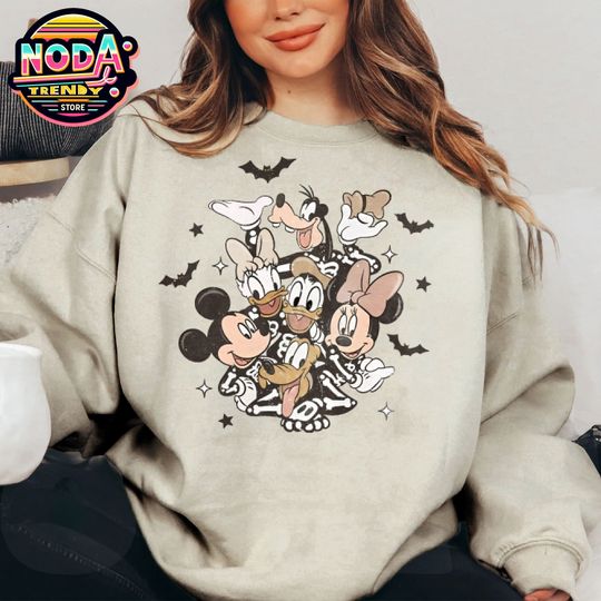 Vintage Disney Halloween Mickey And Friends Skeleton Costume Shirt, Mickey's Nos So Scary Tshirt