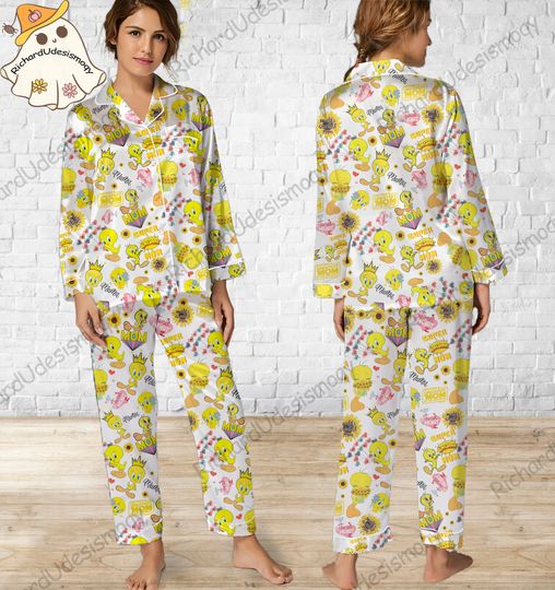 Tweety Bird Pajamas Set, Tweety Bird Pyjamas Set, Holiday Pajamas, Pajamas Pants, Women Pajamas, Sleepwear Pajama, Custom Sleepwear
